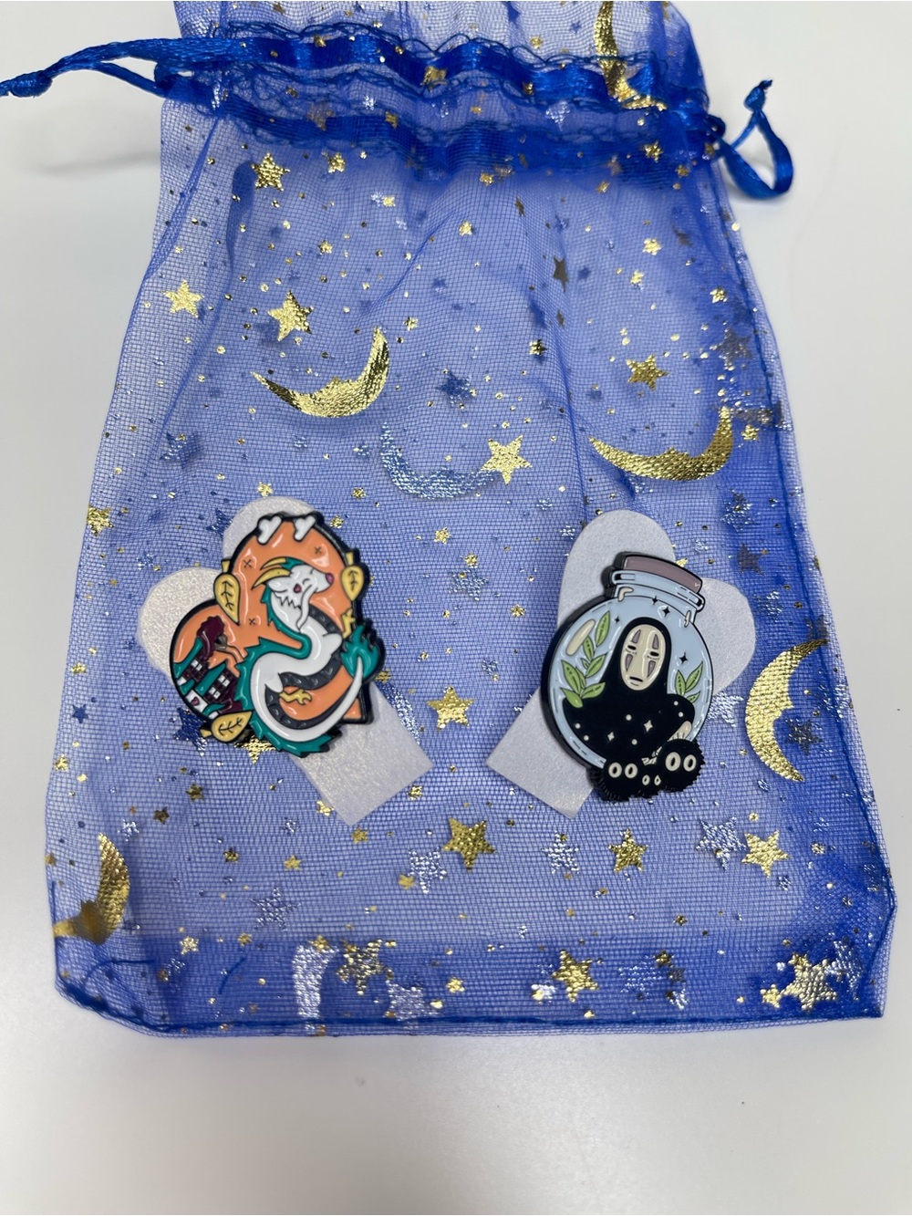 Spirited Away Set of 2 Handcrafted Pins "No-Face & Haku" NEW / Never Used